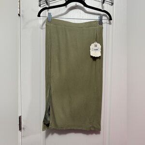 Altar’d State Ribbed Pencil Skirt Women’s XS Green Side Slit‎ Pull On Comfy NWT